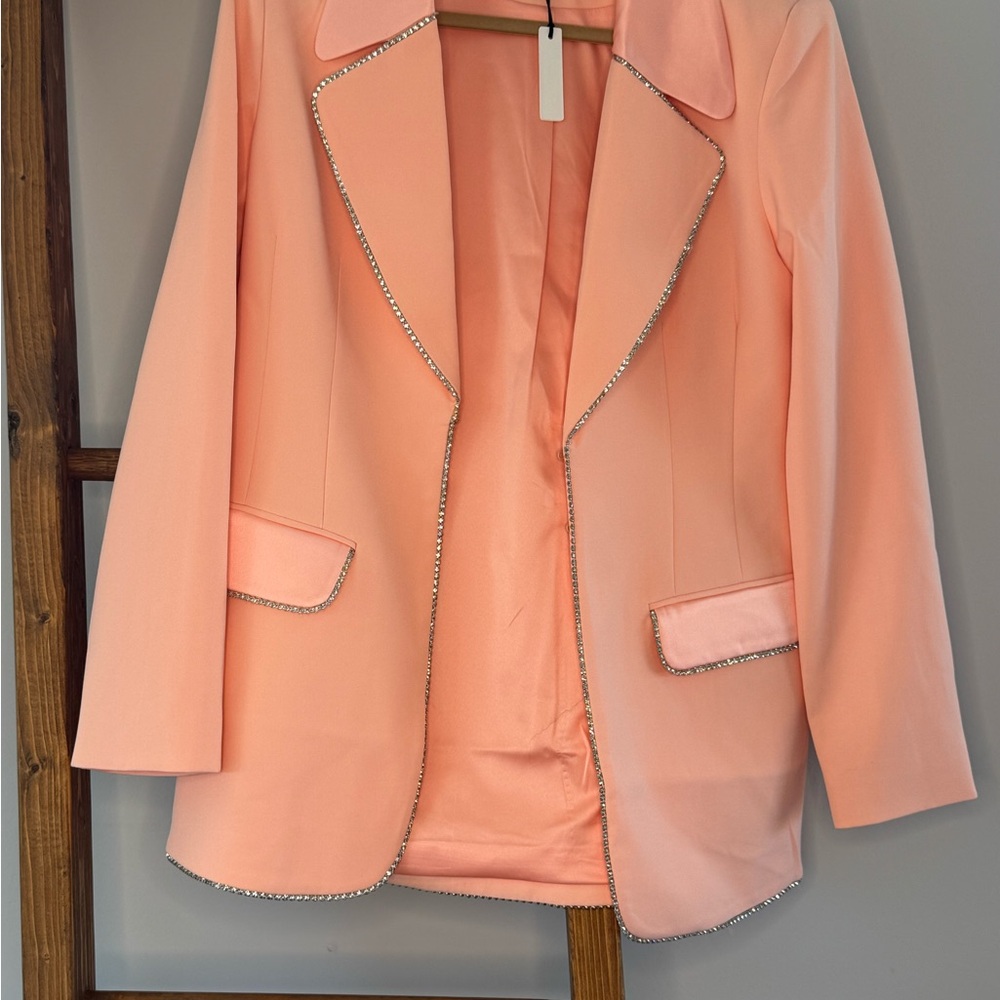 Rumored Pink and Silver Blazer with Notched Lapels